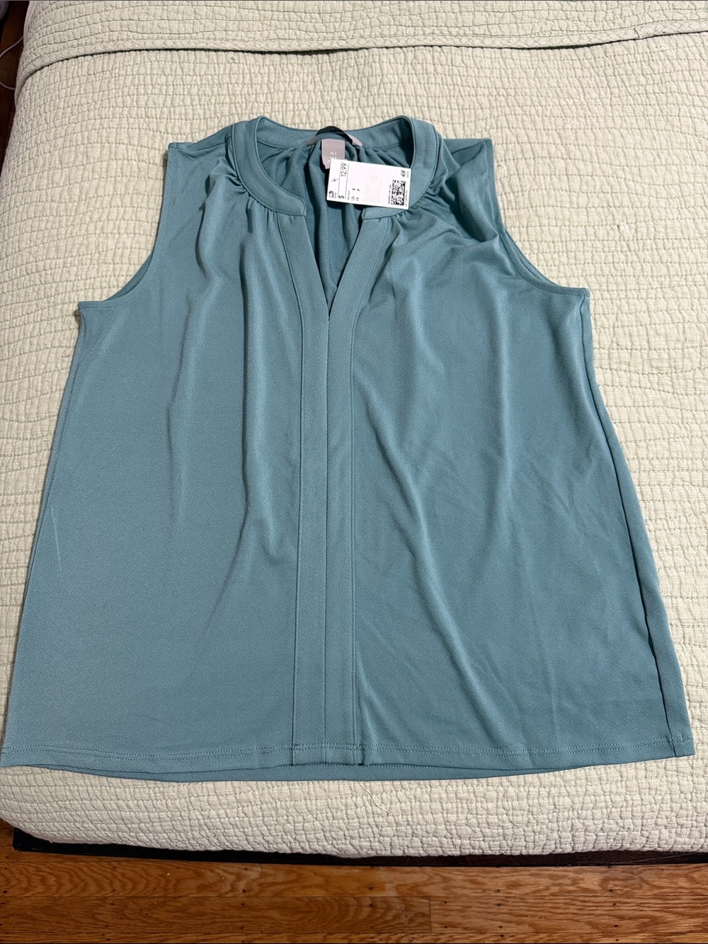 H&M Sleeveless V-Neck Pleated Front Tank Top - Light Teal
